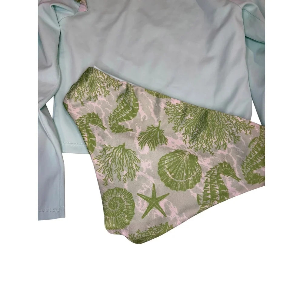 Curuba Mint ReversibleRash Guard Set Kids Seahorse Ruffle‎ Swimsuit 8-10